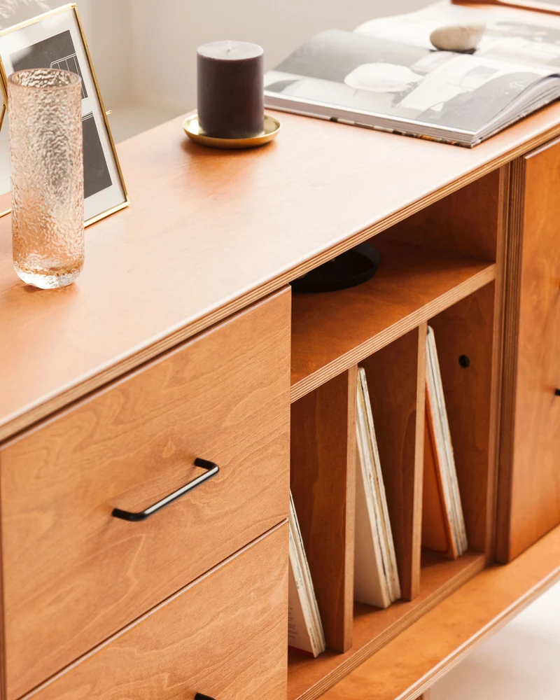 Mid-Century Credenza · Vinyl, Drawer & Cabinet · 143 cm