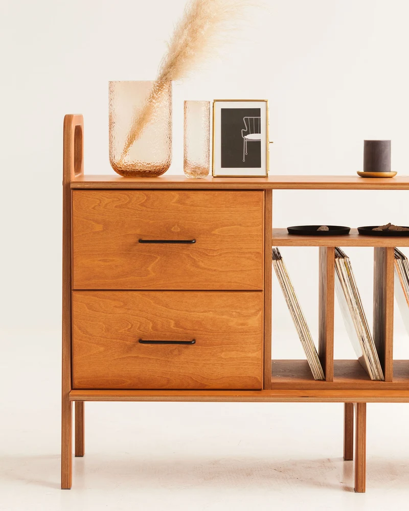 Mid-Century Credenza · Vinyl, Drawer & Cabinet · 143 cm