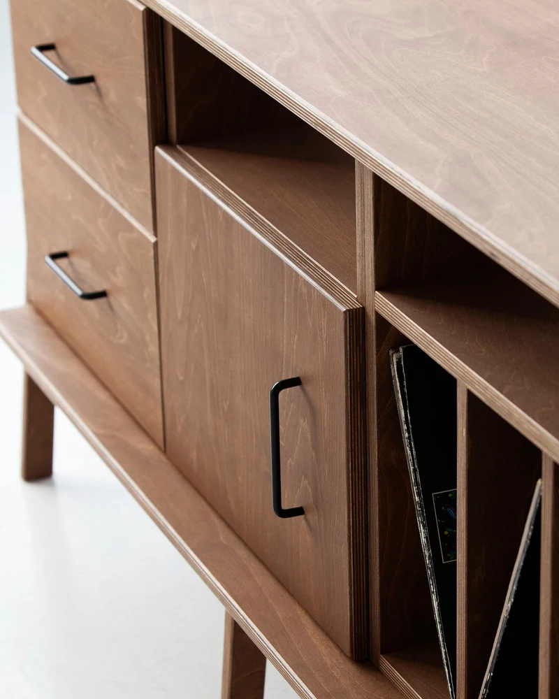 Mid-Century Credenza · Vinyl, Open & Drawer · 143 cm