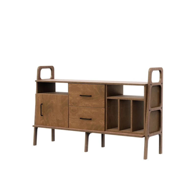 Mid-Century Credenza · Vinyl, Open & Drawer · 143 cm