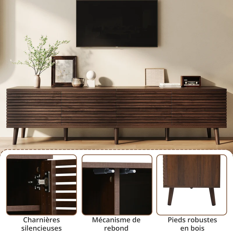Meuble TV style vintage effet noyer 4 portes à latte PANELONE