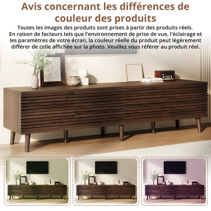 Meuble TV style vintage effet noyer 4 portes à latte PANELONE