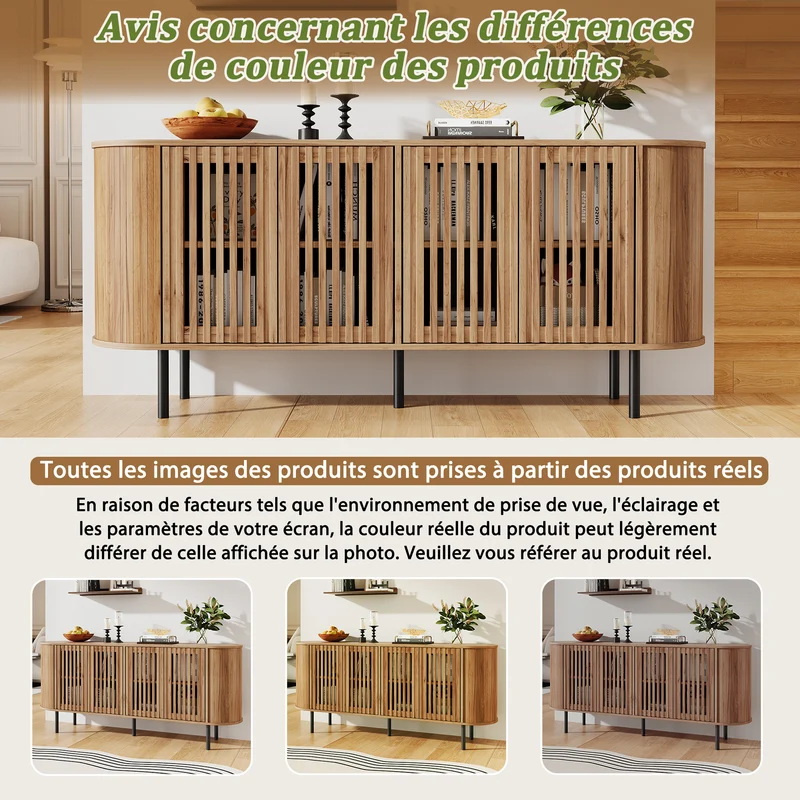 Buffet effet bois 4 portes cannées 160x40x70cm PILLOWCONCRETE