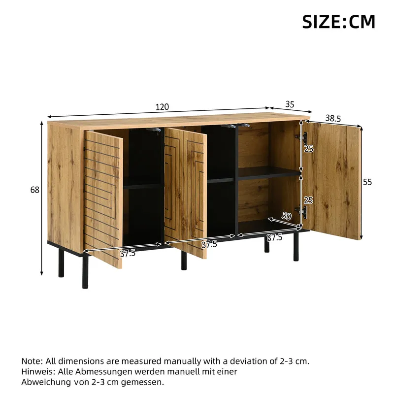 Buffet effet bois design geometric 3 portes 6 compartiments MODERNCORNER