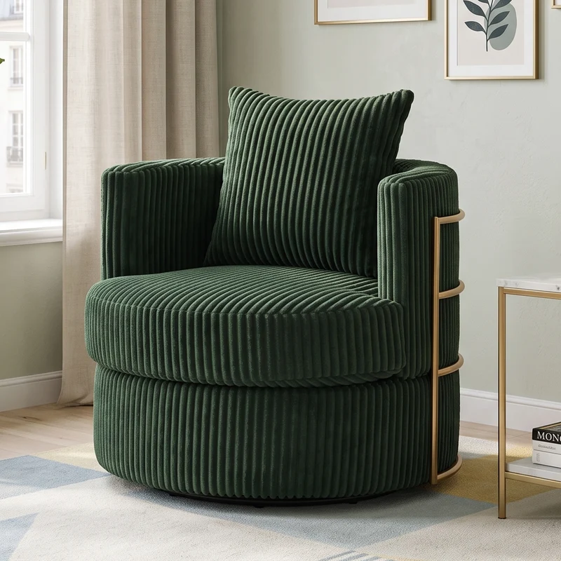 Fauteuil pivotant 360° en velours côtelé vert émeraude, avec rangement MODERNELITE