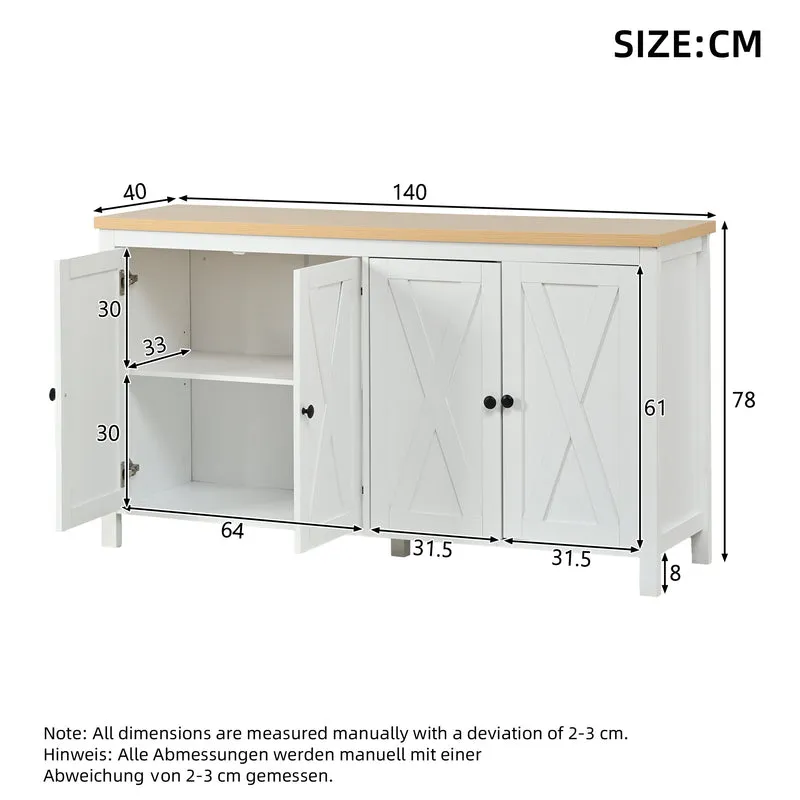 Buffet blanc et effet bois à 4 portes, style scandinave 140×40×78cm MODERNMIRRORHOME