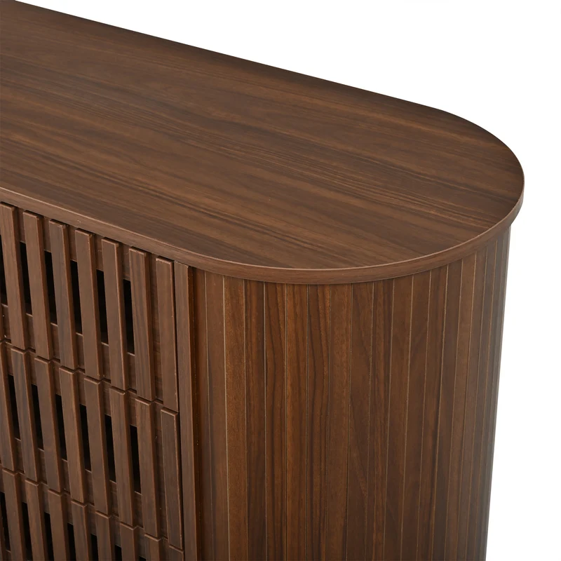 Buffet effet noyer, 6 tiroirs, design à lattes 160×40×70cm PANELSTYLE
