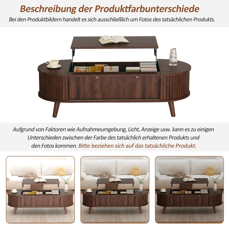 Table basse relevable effet noyer design à lattes 120x50cm MODERNLINE