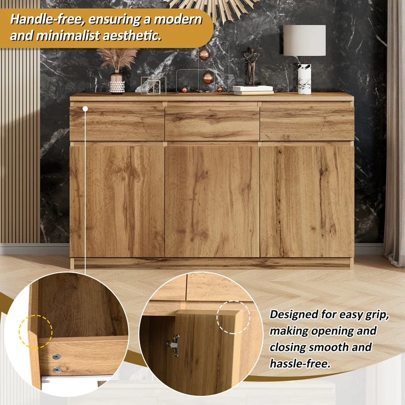 Buffet effet bois naturel 3 portes et 3 tiroirs 135x40x81cm MODERNTABLESET