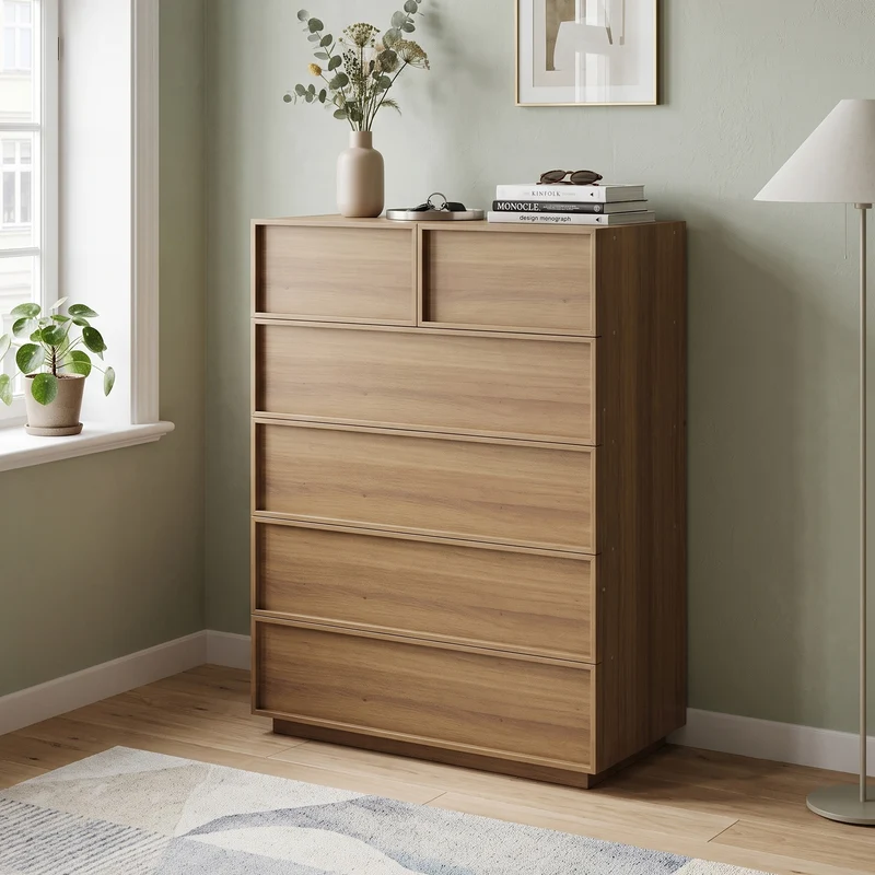 Commode effet chêne 6 tiroirs 80x48x127cm MODERNSCREEN