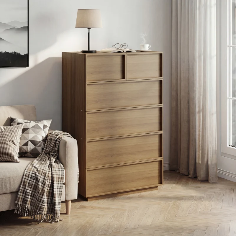 Commode effet chêne 6 tiroirs 80x48x127cm MODERNSCREEN