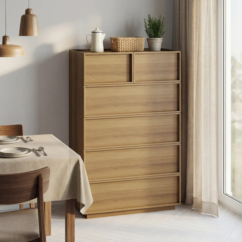 Commode effet chêne 6 tiroirs 80x48x127cm MODERNSCREEN