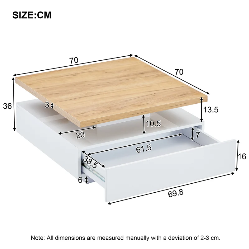 Table basse carrée rotative 360° blanche brillante et effet bois MODERNLAMPSET