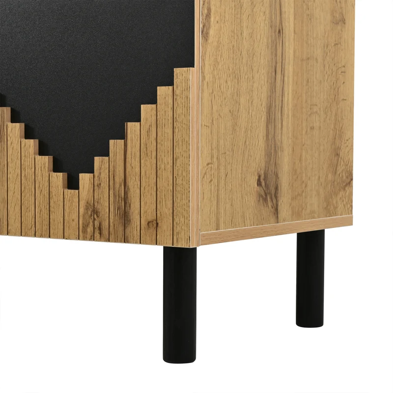 Buffet effet bois et noir motif losange 4 portes 140x40x70cm MODERNCEILINGHOME