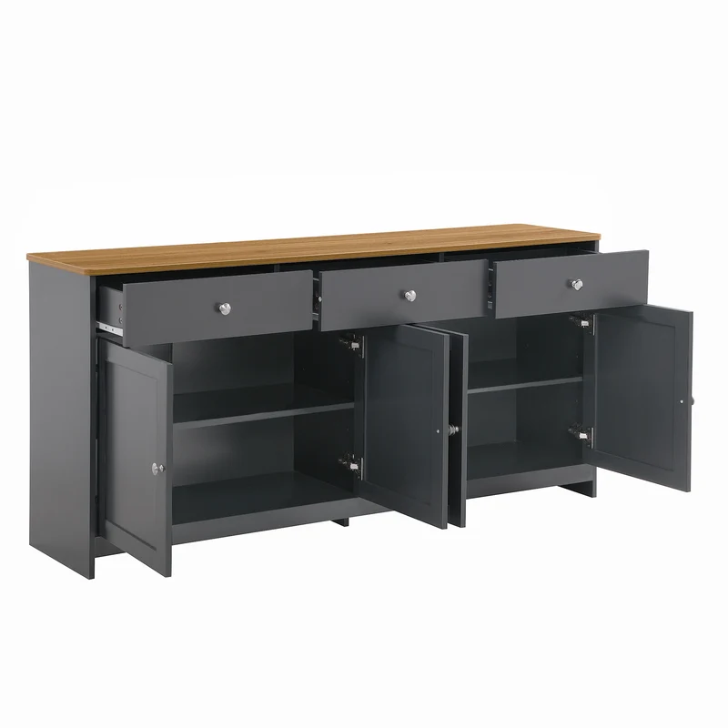 Buffet effet bois et gris 4 portes 3 tiroirs style campagne chic PLANTCOLLECTION