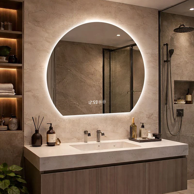 Steptoe Miroir Rond LED 80cm avec Lumière, Anti-Buée, Dimmable, 3 Couleurs – Miroir de Salle de Bain Moderne