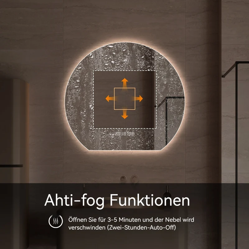 Steptoe Miroir Rond LED 80cm avec Lumière, Anti-Buée, Dimmable, 3 Couleurs – Miroir de Salle de Bain Moderne