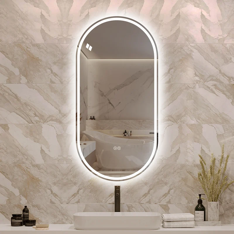 Parallelepipedous 60x120cm Miroir Ovale Sans Cadre LED, Miroir Intelligent Anti-Buée pour Salle de Bain, Argent
