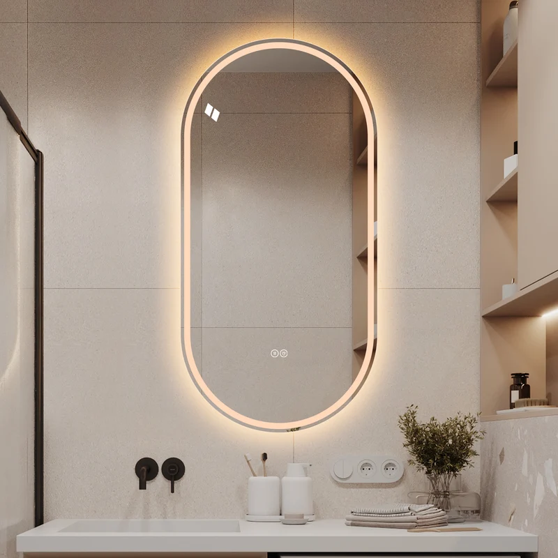Parallelepipedous 60x120cm Miroir Ovale Sans Cadre LED, Miroir Intelligent Anti-Buée pour Salle de Bain, Argent