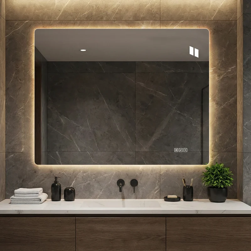 Bungarum Miroir LED 70x90cm – Miroir de Salle de Bain Sans Cadre, Rétroéclairé, Dimmable, Anti-Buée, Montage Vertical/Horizontal