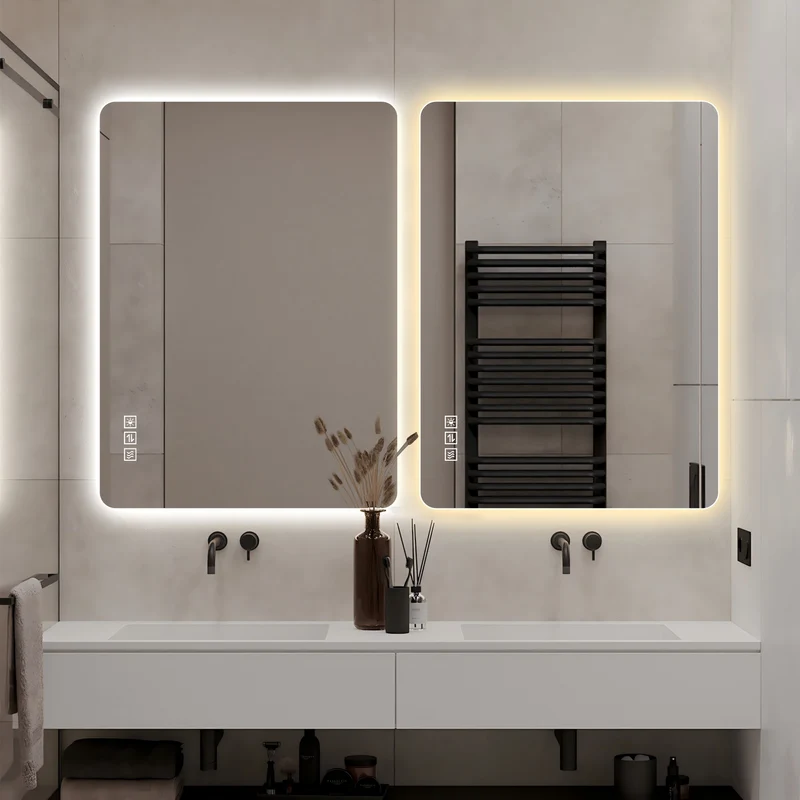 Bungarum Miroir LED 70x90cm – Miroir de Salle de Bain Sans Cadre, Rétroéclairé, Dimmable, Anti-Buée, Montage Vertical/Horizontal