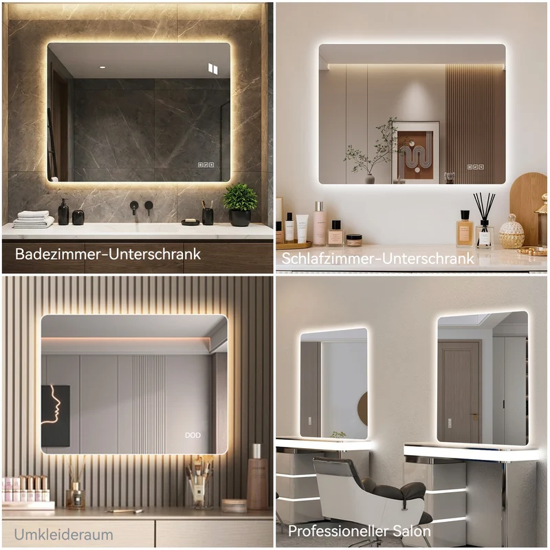 Bungarum Miroir LED 70x90cm – Miroir de Salle de Bain Sans Cadre, Rétroéclairé, Dimmable, Anti-Buée, Montage Vertical/Horizontal