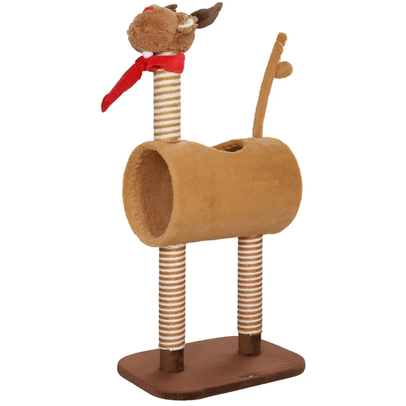 Unclify Arbre à chat 98 cm marron – Tour design cerf, griffoir, tunnel, balle, polyester