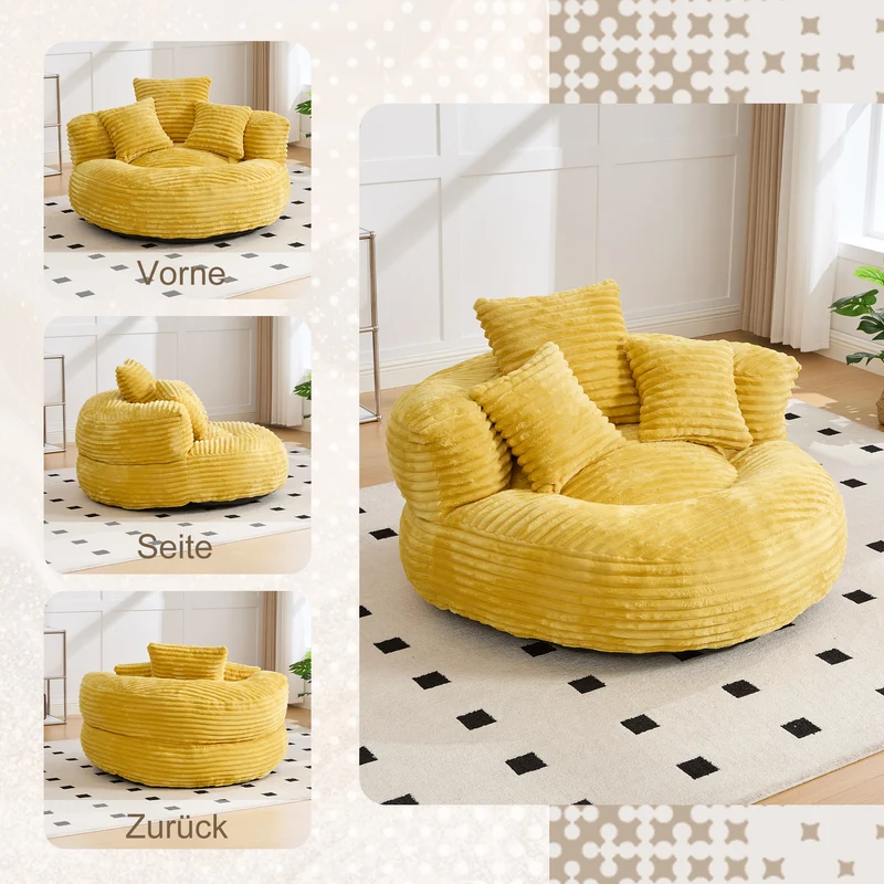 Canapé chauffeuse fauteuil rond en velours côtelé chenille jaune fauteuil lounge LARVALCASE