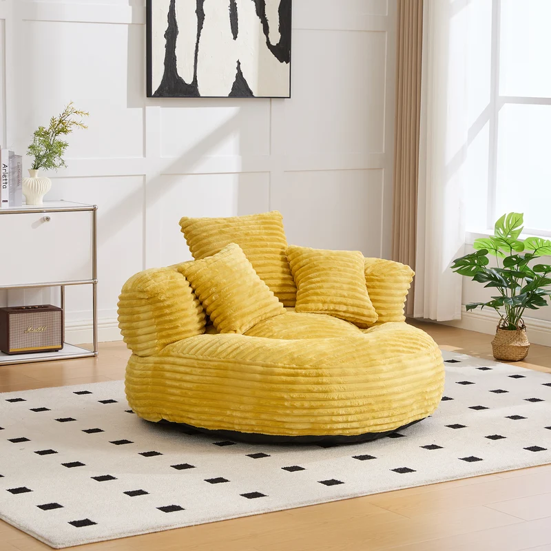Canapé chauffeuse fauteuil rond en velours côtelé chenille jaune fauteuil lounge LARVALCASE