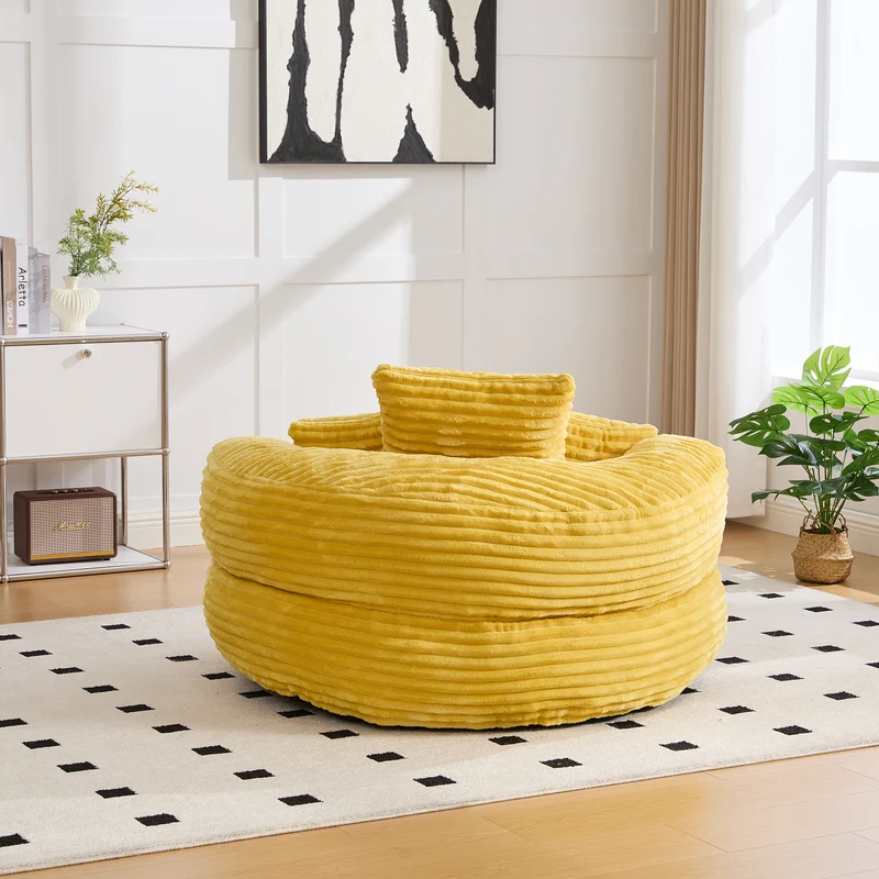 Canapé chauffeuse fauteuil rond en velours côtelé chenille jaune fauteuil lounge LARVALCASE