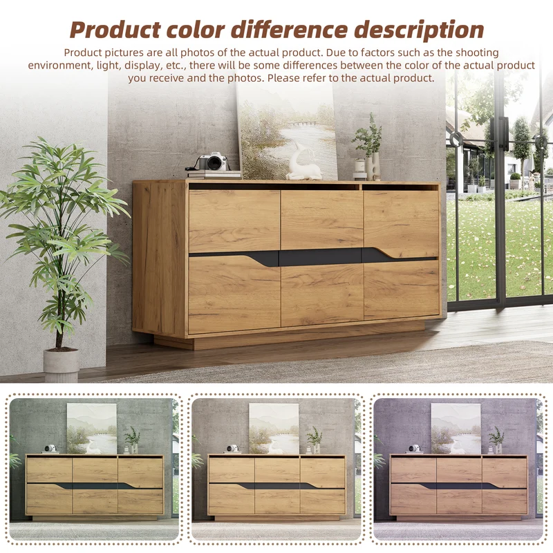 Buffet industriel effet bois et noir 3 portes 140x40x70 cm RIFTZORVAKYNOR