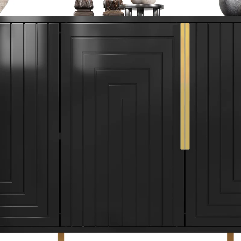 Buffet noir design géométrique détails dorés 152x40x75 cm RIFTSYLTHYN