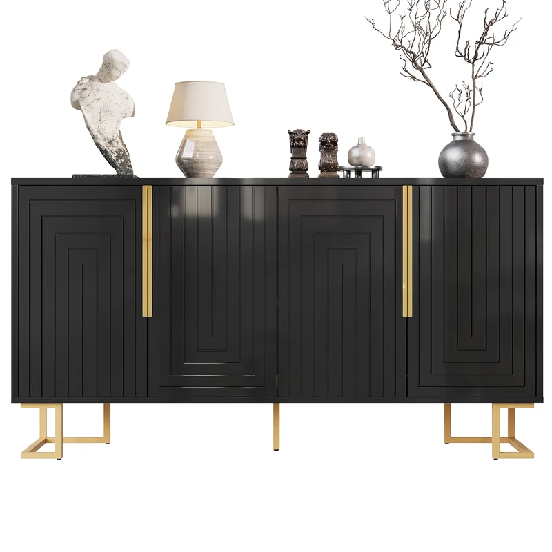 Buffet noir design géométrique détails dorés 152x40x75 cm RIFTSYLTHYN