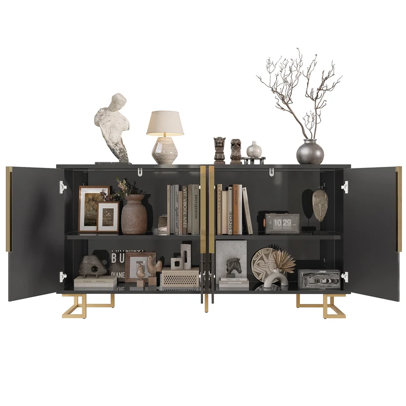 Buffet noir design géométrique détails dorés 152x40x75 cm RIFTSYLTHYN