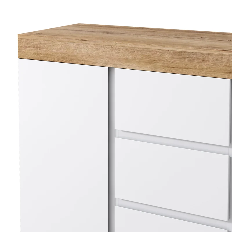 Buffet blanc et effet chêne 3 tiroirs 2 portes 120,5 * 40,2 *82,5 cm CASCADEORBIT