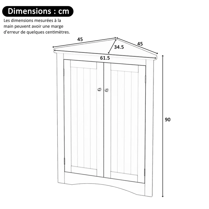 Meuble d’angle gris laqué 2 portes 3 niveaux 61,5x90cm LUNAUS