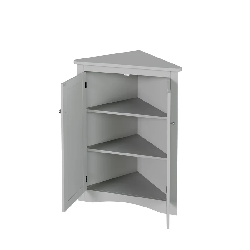Meuble d’angle gris laqué 2 portes 3 niveaux 61,5x90cm LUNAUS