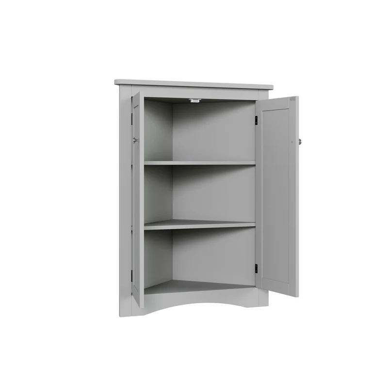 Meuble d’angle gris laqué 2 portes 3 niveaux 61,5x90cm LUNAUS