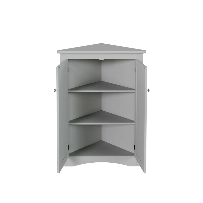 Meuble d’angle gris laqué 2 portes 3 niveaux 61,5x90cm LUNAUS