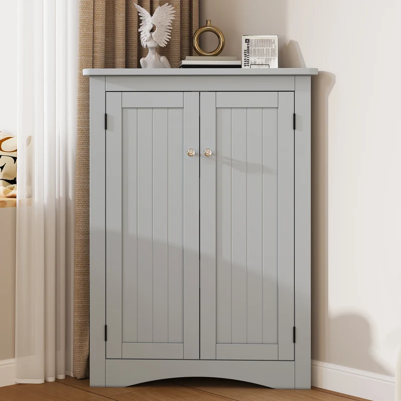 Meuble d’angle gris laqué 2 portes 3 niveaux 61,5x90cm LUNAUS