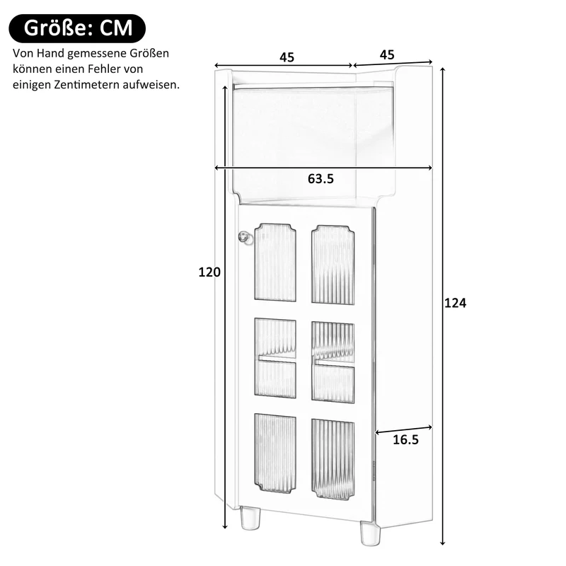 Meuble d’angle blanc laqué niche haute et verre cannelé avec éclairage LED 63,5x124cm VIGOURAS