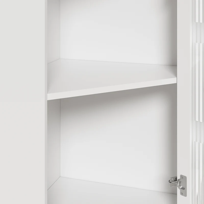 Meuble d’angle blanc laqué niche haute et verre cannelé avec éclairage LED 63,5x124cm VIGOURAS