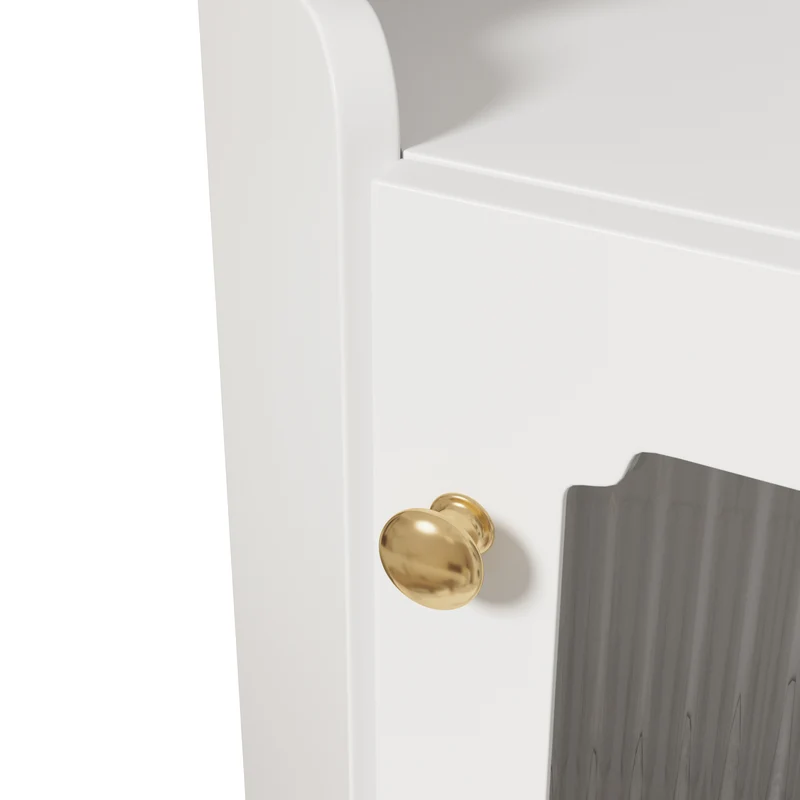 Meuble d’angle blanc laqué niche haute et verre cannelé avec éclairage LED 63,5x124cm VIGOURAS