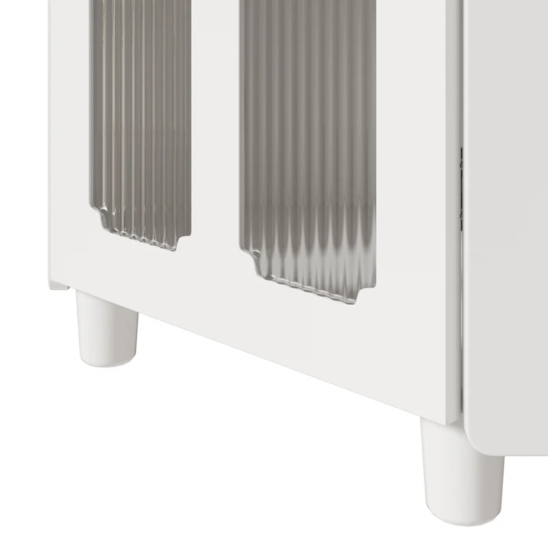 Meuble d’angle blanc laqué niche haute et verre cannelé avec éclairage LED 63,5x124cm VIGOURAS