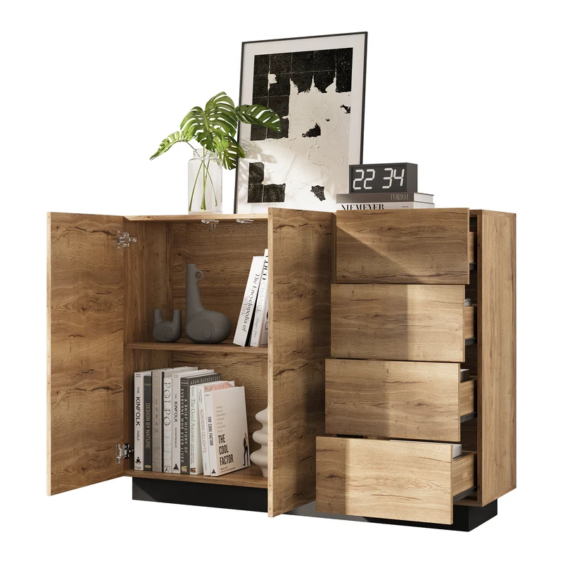 Buffet effet bois 2 portes 4 tiroirs 120x35,5x90,5 cm SOLSTICELRE