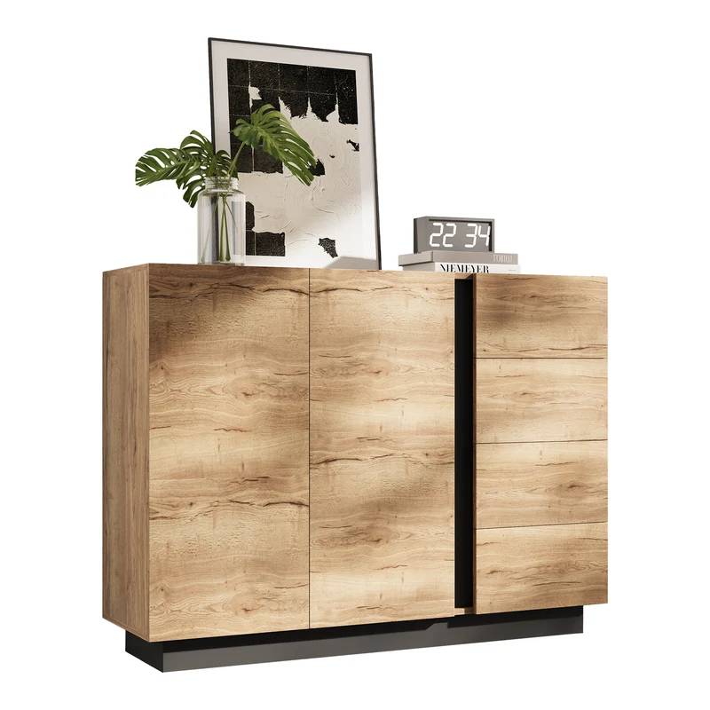 Buffet effet bois 2 portes 4 tiroirs 120x35,5x90,5 cm SOLSTICELRE