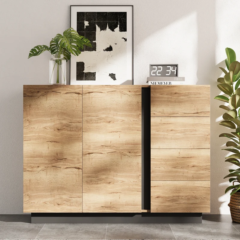 Buffet effet bois 2 portes 4 tiroirs 120x35,5x90,5 cm SOLSTICELRE