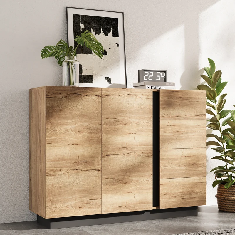 Buffet effet bois 2 portes 4 tiroirs 120x35,5x90,5 cm SOLSTICELRE