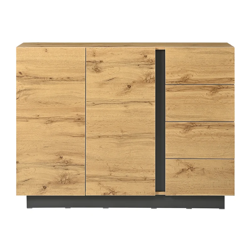 Buffet effet bois 2 portes 4 tiroirs 120x35,5x90,5 cm SOLSTICELRE