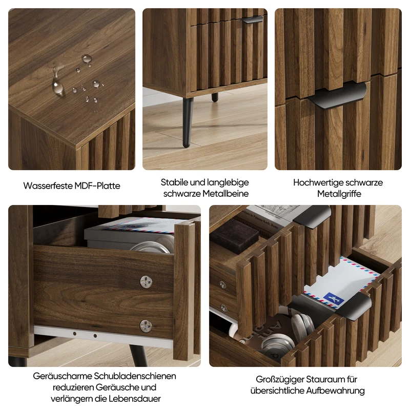 Table de chevet effet noyer 2 tiroirs sculptées 45x40x53cm FOCUSLS